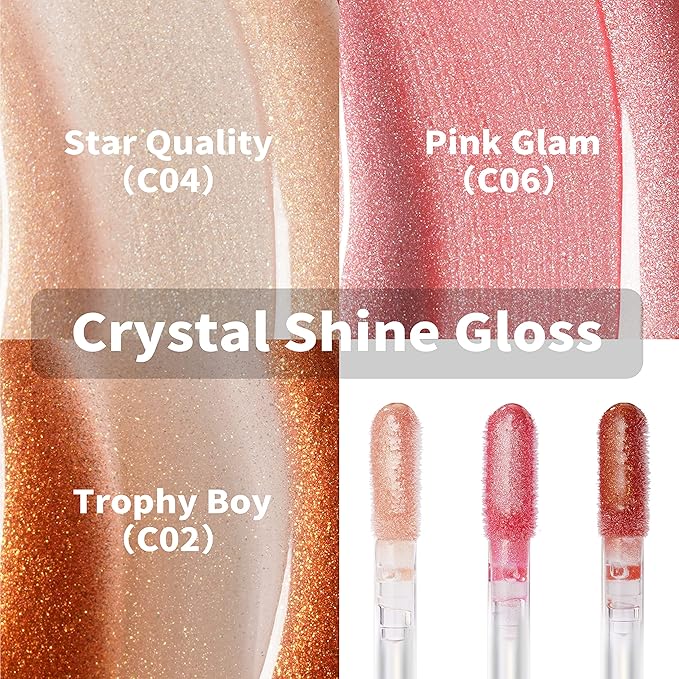Oulac Glitter Hydrating Lipgloss Set with Mirror Finish Moisturizing & Reduce Fine Lines Lip Oil Refuse Chapped Lips Non Sticky Lip Gloss for Girls Women, 3X4.5ml