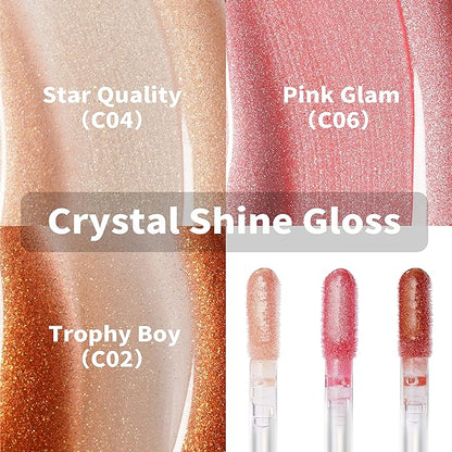 Oulac Glitter Hydrating Lipgloss Set with Mirror Finish Moisturizing & Reduce Fine Lines Lip Oil Refuse Chapped Lips Non Sticky Lip Gloss for Girls Women, 3X4.5ml
