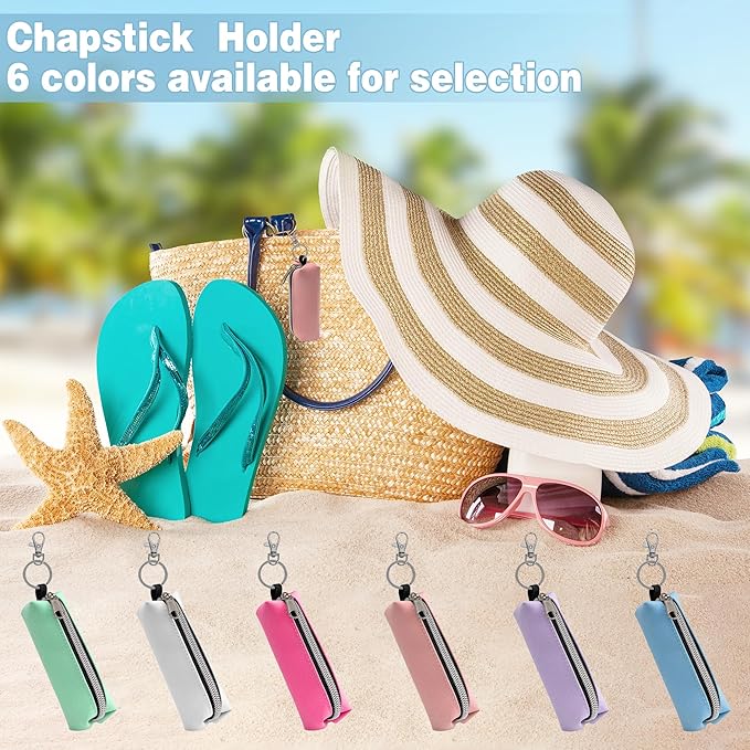 Chapstick Holder, 6 Pcs Lip Balm Sleeve Pouch Portable Lipstick Holder Bag Clip-on Makeup Travel Accessories Great Stuffers Gift for Wome