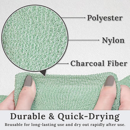 myHomeBody Exfoliating Washcloths for Showering, Loofah Body Scrubber Exfoliator, Back Shower Towel, Bath Washer for Exfoliation, Light Green, Set of 2