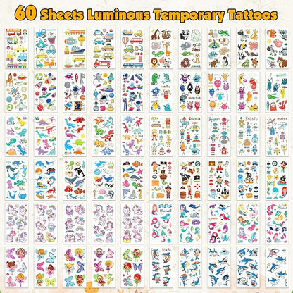 700+Pcs Luminous Tattoos For Kids, Glow In The 60 Sheets