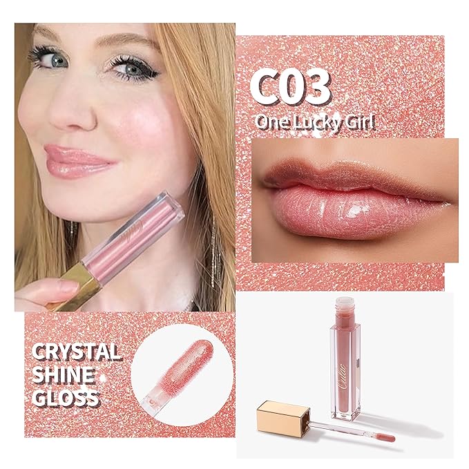 Oulac Nude Pink Lip Gloss High-shine Moisturizing Lip Gloss Oil Liquid Lipstick Non-stick Cup Glitter lipstick Lip Tint Reduce Fine Lines Lip Glaze For Dry Lip C03