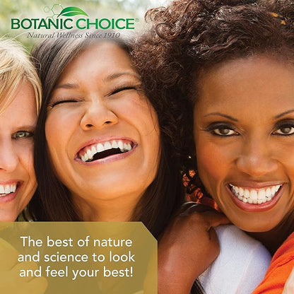 Botanic Choice Hair Skin and Nails Vitamins - Biotin Supplement with Collagen, Vitamin C, & Iron - Super Antioxidant Blend with Argan Oil & Hyaluronic Acid - 60 Liquid Capsules