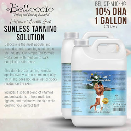 Belloccio Simple Tan Gallon Bottle of Professional Salon Sunless Tanning Solution with 10% DHA and Medium Bronzer Color Guide