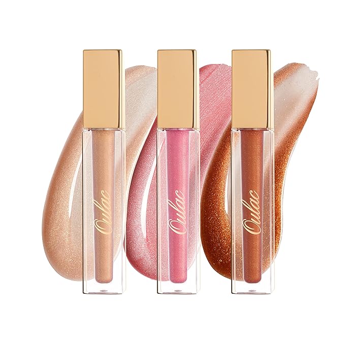 Oulac Glitter Hydrating Lipgloss Set with Mirror Finish Moisturizing & Reduce Fine Lines Lip Oil Refuse Chapped Lips Non Sticky Lip Gloss for Girls Women, 3X4.5ml