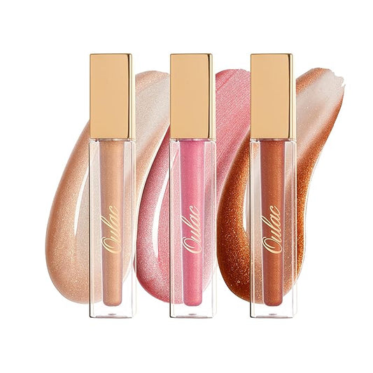 Oulac Glitter Hydrating Lipgloss Set with Mirror Finish Moisturizing & Reduce Fine Lines Lip Oil Refuse Chapped Lips Non Sticky Lip Gloss for Girls Women, 3X4.5ml