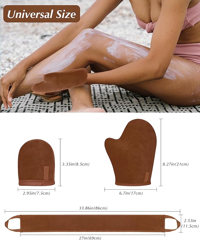 3 PCS Self Tanning Mitt Applicator, Self Tanner Mitt Applicator kit, Self Tanning Mit With Thumb And Back Lotion Applicators for Back, Ultra Soft Tanning Glove For Self Tan Mitt Applicator (Brown)