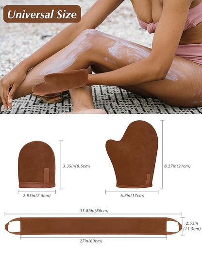 3 PCS Self Tanning Mitt Applicator, Self Tanner Mitt Applicator kit, Self Tanning Mit With Thumb And Back Lotion Applicators for Back, Ultra Soft Tanning Glove For Self Tan Mitt Applicator (Brown)