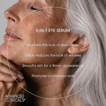 Advanced Clinicals 5-in-1 Eye Serum | Multi-Benefit Visible Anti Aging Under Eye Serum Face Moisturizer Reduces Appearance Of Dark Circles, Puffy Eyes, Crows Feet, Wrinkles, & Fine Lines, 2 Fl Oz