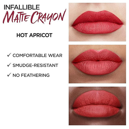 L'Oreal Paris Infallible Matte Lip Crayon, Hot Apricot (Packaging May Vary)