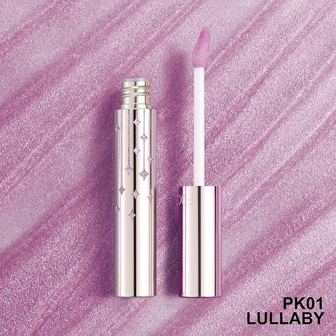 FOCALLURE High Shine Glitter Lip Gloss,Hydrates and Soothes Lips for a Gorgeous,Delivers a Non-sticky Glossy finish,Long-lasting Shine & Fuller-looking Lip Makeup,PK01 LULLABY