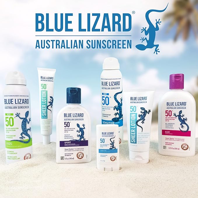 BLUE LIZARD Sensitive Mineral Sunscreen with Zinc Oxide 50+ Water Resistant UVAUVB Protection with Smart Cap Technology Fragrance Free, Sensitve, SPF 50 - - Tube, Unscented, 5 Fl Oz (Pack of 2)