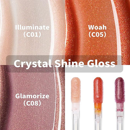 Oulac Glitter Hydrating Lipgloss Set with Mirror Finish Moisturizing & Reduce Fine Lines Lip Oil Refuse Chapped Lips Non Sticky Lip Gloss for Girls Women, 4.5ml/0.15fl.oz,Pink Glam(C06)