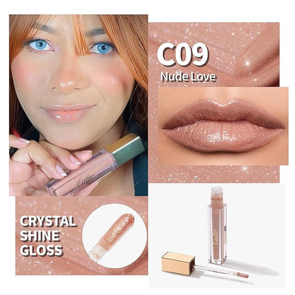 Oulac Nude Lip Gloss High-shine Moisturizing Lip Gloss Oil Liquid Lipstick Non-stick Cup Glitter Lipstick Lip Tint Reduce Fine Lines Lip Glaze For Dry Lip C09
