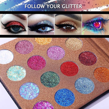 UCANBE Pro Glitter Eyeshadow Palette - Professional 16