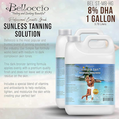 Belloccio Simple Tan Gallon Bottle of Professional Salon Sunless Tanning Solution with 8% DHA and Dark Bronzer Color Guide