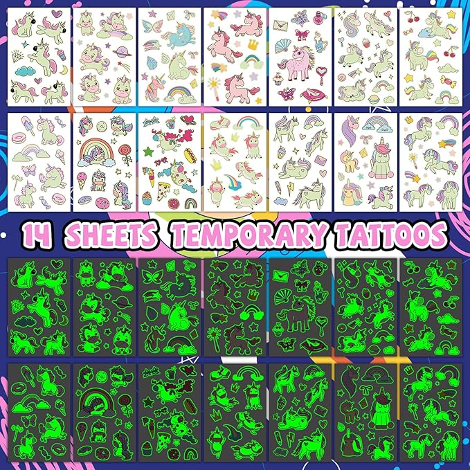 140+ Styles Luminous Kids Tattoos, Temporary Tattoo Stickers Games (Unicorns)