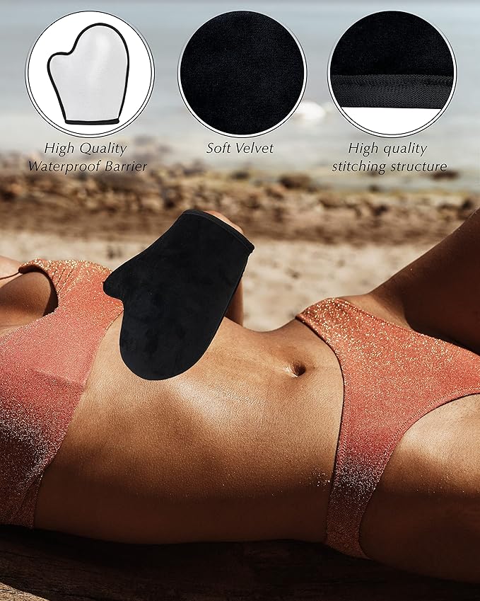 3 Pcs Self Tanning Mitt Applicator, Self Tanner Mitt Applicator kit, Self Tanning Mit With Thumb And Back Lotion Applicators for Back, Ultra Soft Tanning Glove For Self Tan Mitt Applicator