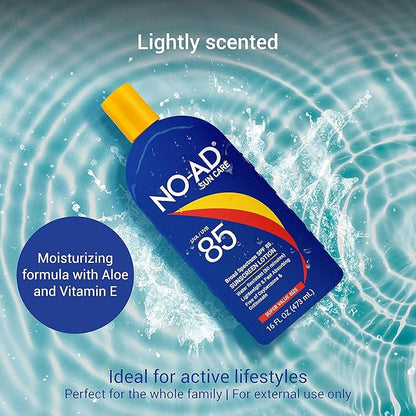 NO-AD SPF 85 Sunscreen Lotion | Broad Spectrum UVA/UVB Protection | Water Resistant | Octinoxate & Oxybenzone Free with moisturizing Vitamin E and Aloe 16oz | Pack of 2