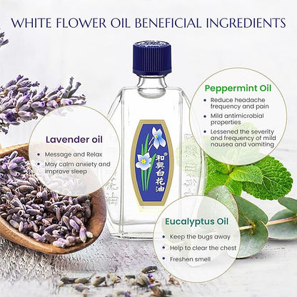 White Flower External Analgesic Balm Oil 10ml/ 0.338fl Oz., Authentic US Import(6 Packs)