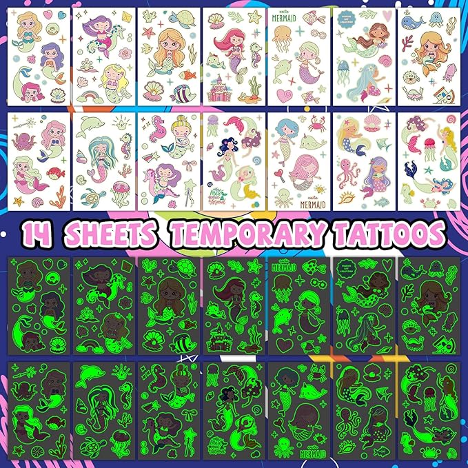 140+ Styles Luminous Kids Tattoos, Temporary Tattoo Stickers Games (Mermaid)