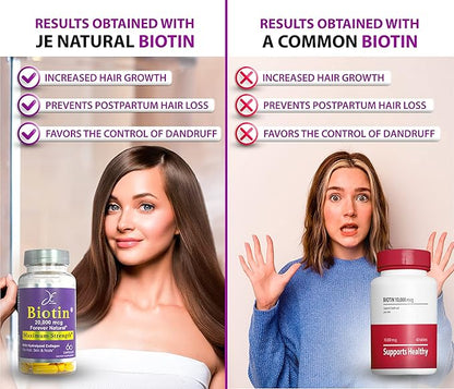 Biotin Hair Skin and Nails Vitamins, Vitamin C, Biotin and Collagen Supplements That Make Hair Grow Faster and Longer, for All Ages, 60 Capsules of Biotin 20000mcg Maximum Strength.