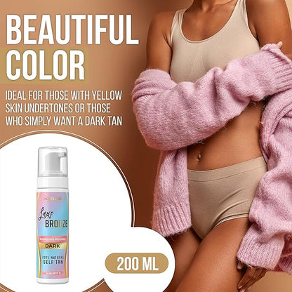 Self Tanner Dark Mousse - Fast-Acting, Anti-Cellulite, Natural Glow, Enriched with Aloe Vera & Coconut, Streak-Free & Trusted Tan, No Fake Tan Smell, Vegan & Cruelty-Free Self Tanning, 6.7 Fl Oz
