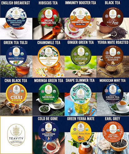 Organic Tea Pods Variety Pack - Assorted Sampler Pack Compatible for Keurig Brewer and Coffee Maker - Earl Grey, English Breakfast, Chai, Chamomile - Herbal Tea Pod for K Cup Keurig Brewing -15 count (Pack of 1) by Teavity