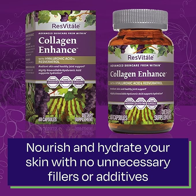 ResVitále Collagen Enhance - Beauty Supplement with Hyaluronic Acid & Resveratrol - 60 Capsules