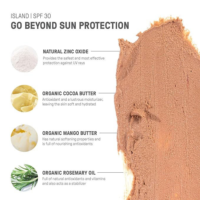 Raw Element Ultra-Moisturizing Tinted Face Cream, Non Toxic Mineral Face Sunscreen, Daily Tinted Moisturizer, Non-Nano Zinc Oxide, Reef Friendly, All Ages, SPF 30, 1.8 oz, Island, Pack of 1