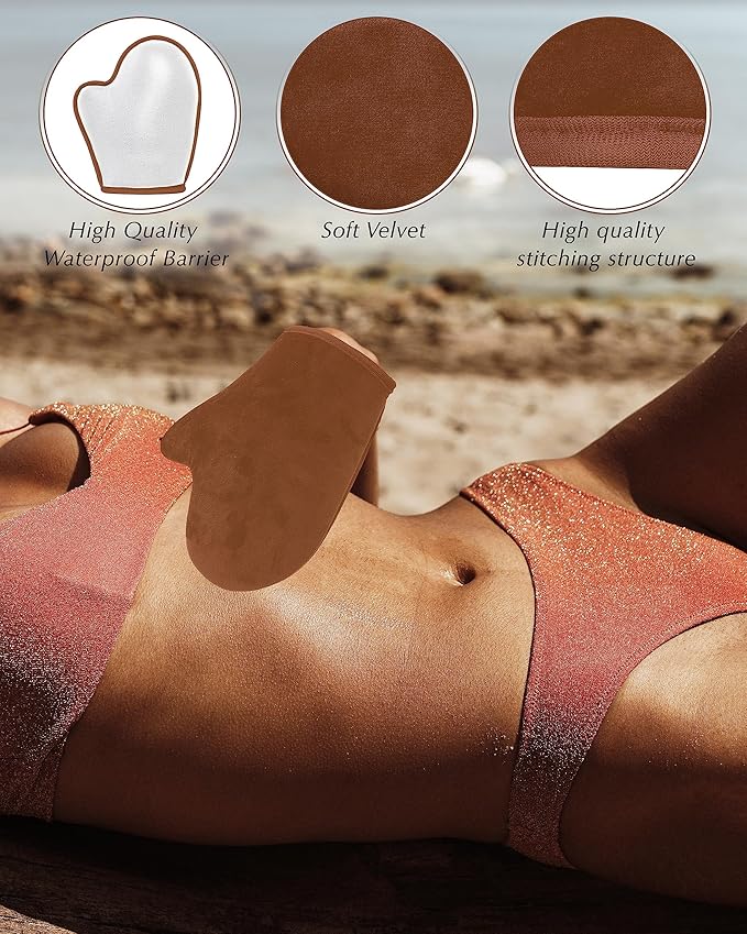 3 PCS Self Tanning Mitt Applicator, Self Tanner Mitt Applicator kit, Self Tanning Mit With Thumb And Back Lotion Applicators for Back, Ultra Soft Tanning Glove For Self Tan Mitt Applicator (Brown)