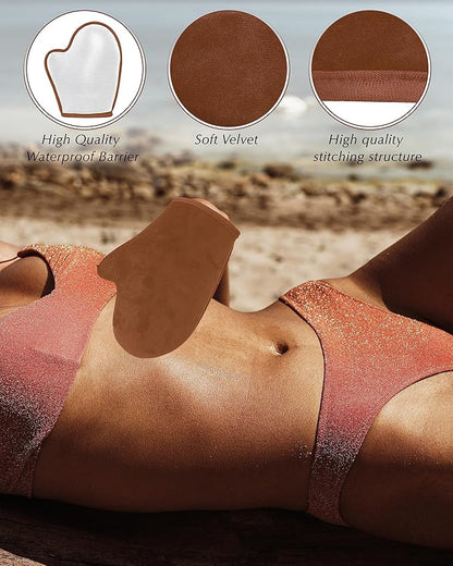 3 PCS Self Tanning Mitt Applicator, Self Tanner Mitt Applicator kit, Self Tanning Mit With Thumb And Back Lotion Applicators for Back, Ultra Soft Tanning Glove For Self Tan Mitt Applicator (Brown)