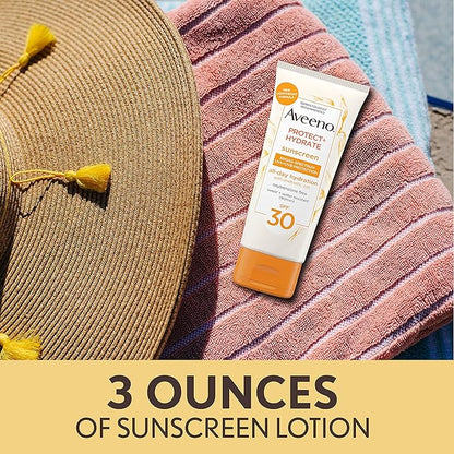 Aveeno Protect + Hydrate Moisturizing Body Sunscreen Lotion With Broad Spectrum Spf 30 & Prebiotic Oat, Weightless & Refreshing Feel, Paraben-free, Oil-free, Oxybenzone-free, 3.0 ounces